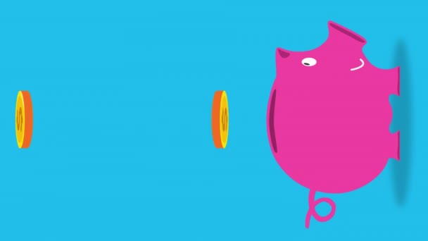 Piggy bank with coins — Stock Video