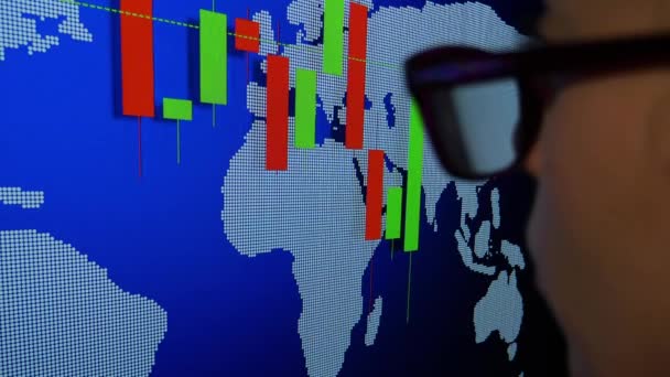 Диаграммы фондового рынка свечей на экране. — стоковое видео
