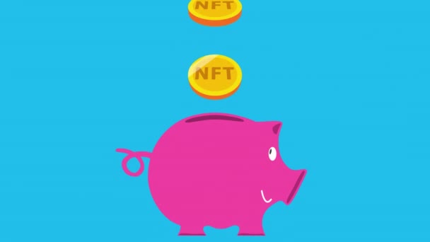 Piggy bank with nft coins — Stock Video