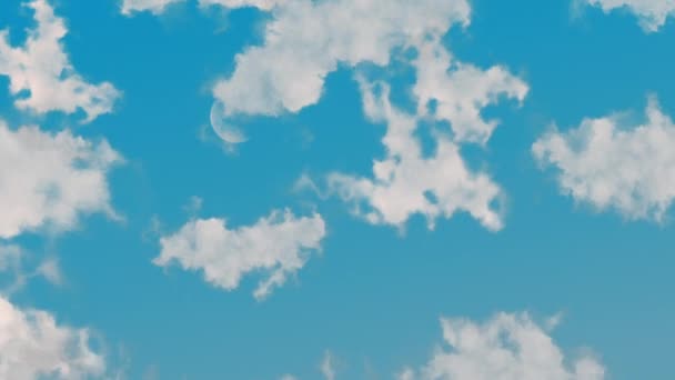 Vliegen Omhoog Door Wolken Overdag Maan Aan Een Heldere Blauwe — Stockvideo