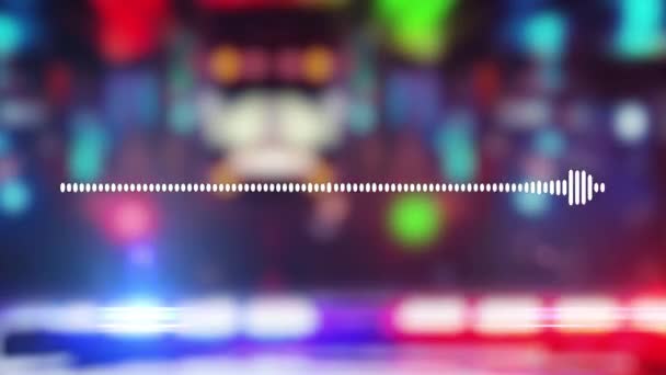 警察無線の音声波形 パトロール車両の背景に赤と青のストロボライト シームレスなループ — ストック動画