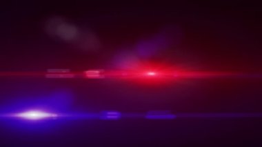 Acil durum araç ışıklandırması. Kusursuz döngü animasyonu. Kırmızı ve mavi polis aydınlatma çubuğu karanlıkta yanıp sönüyor.