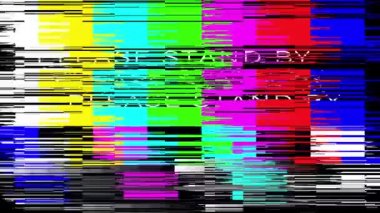 Lütfen beklemede kalın. SMPTE televizyon renk testi kalibrasyon çubukları. Bozukluk ile çevrilebilir canlandırma
