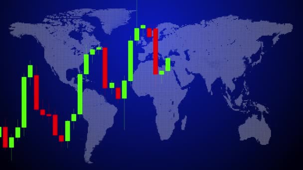 Candelabro Gráfico Mercado Cambio Con Mapa Del Mundo Puntos Animación — Vídeo de stock