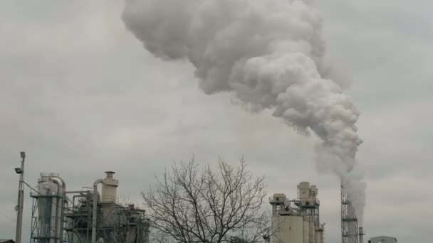 Giftige Rook Komt Uit Schoorsteen Van Fabriek Milieuverontreiniging — Stockvideo