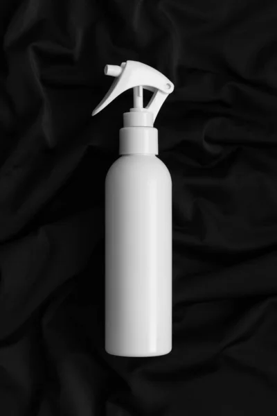 Белый Косметический Дезодорант Бутылки Распылителя Макет Черный Текстиль — стоковое фото