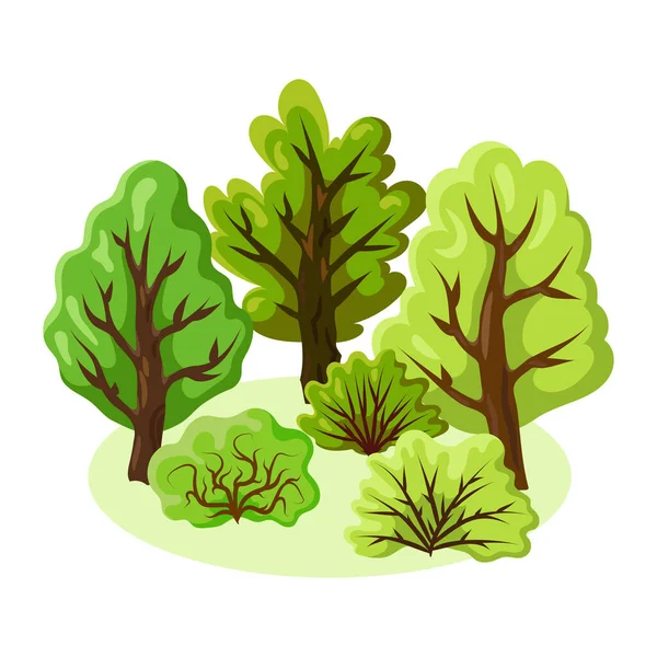 Illustration Avec Arbres Buissons Saison Estivale Isolés Sur Fond Blanc — Image vectorielle