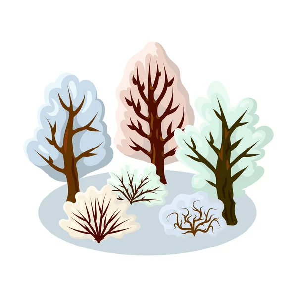 Illustration Avec Arbres Buissons Saison Hivernale Isolés Sur Fond Blanc — Image vectorielle