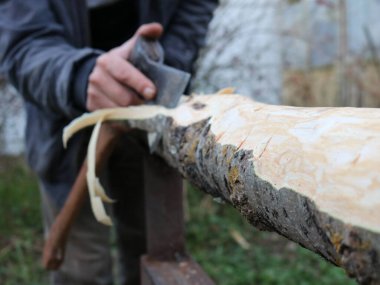 Taze bir kütüğü baltayla işlemek, bir köyde inşa etmek için ahşap malzeme hazırlamak, marangoz ve marangozun marangozluk yaparken kullandığı alet.