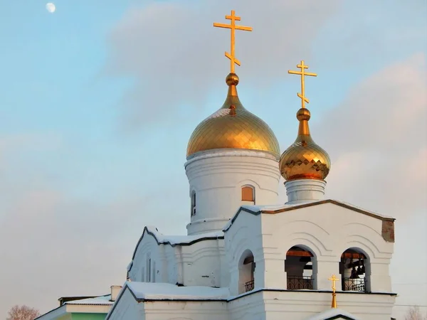 Lesnoj Regio Sverdlovsk Rusland Januari 2022 Witte Orthodoxe Kerk Met — Stockfoto