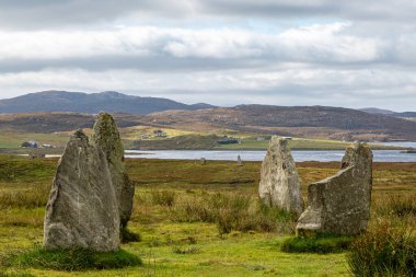 Hebrides 'teki Calanais' de geniş bir araziye bakıyorum.