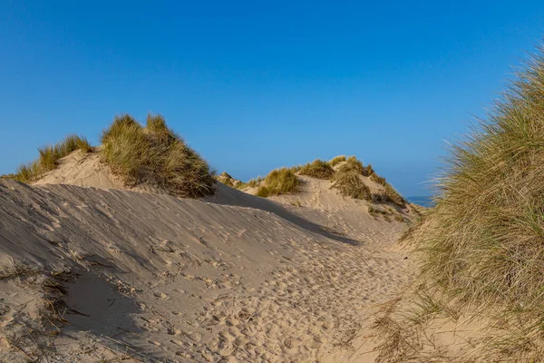 Blickar Mellan Sanddyner Mot Havet Merseyside Coast — Stockfoto