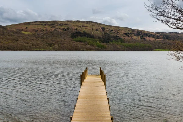 Looking Out Wooden Jetty Coniston Water Cumbria — Stok fotoğraf
