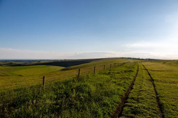 An evening view along the South Downs Way, on Ditchling Beacon in Sussex