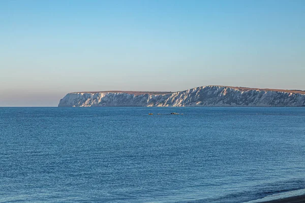 Looking Out Ocean Chalk Cliffs Freshwater Bay Brook Chine Isle —  Fotos de Stock