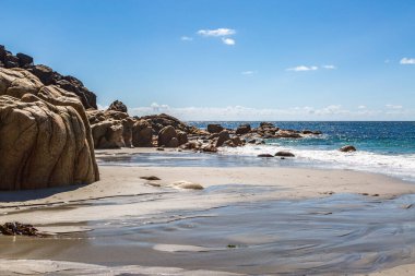 The beach at Porth Nanven in the west of Cornwall, at low tide