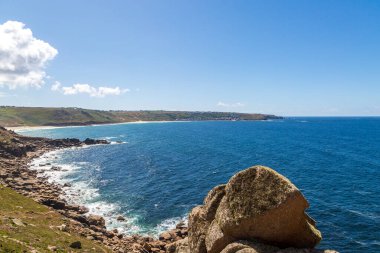 Looking along the Cornish coast looking towards Sennen, with Lands End beyond