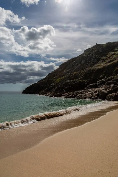 Formations Rocheuses Plage Sable Fin Porthcurno Sur Côte Sud Cornouailles — Photo