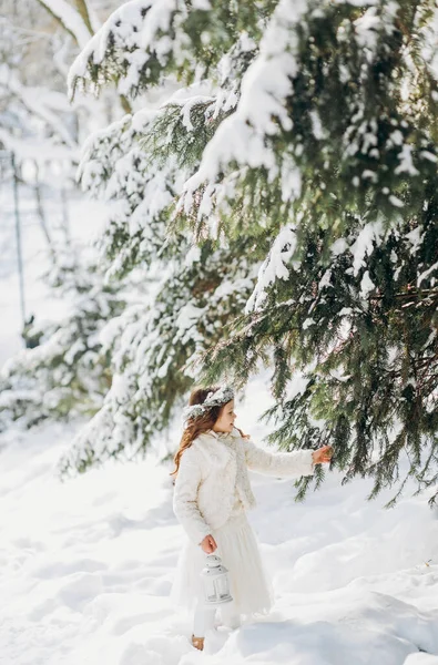 Erstaunliche Kleine Mädchen Halten Weihnachtslaterne Freien Einem Schönen Sonnigen Wintertag — Stockfoto