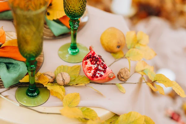 Wedding Table Treats Table Two Chairs Decor Food Lawn Autumn — Stock Photo, Image