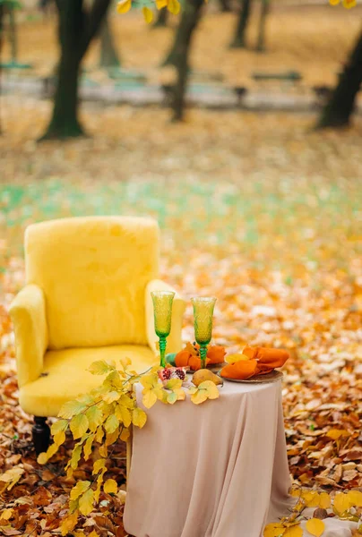 Table Serving Two People Dating Autumn Park — Stock Photo, Image