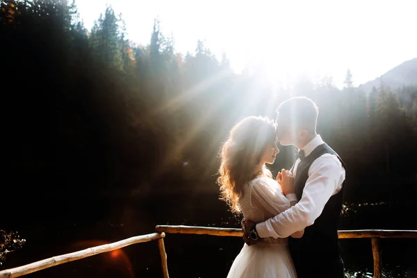 Abraços Recém Casados Sol — Fotografia de Stock