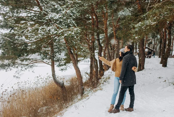 Kar Parkında Şık Komik Bir Çiftin Aşk Hikayesi — Stok fotoğraf