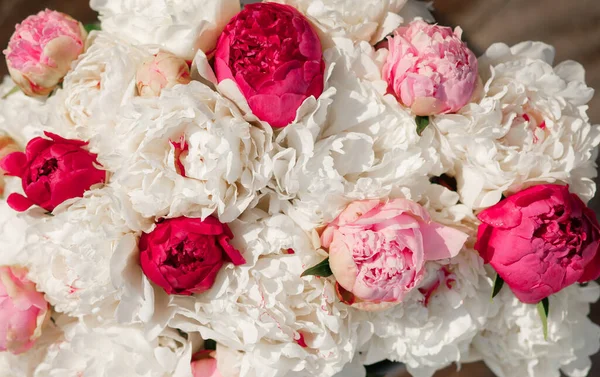 Смесь Розовых Белых Пионов Букет Свежих Цветов — стоковое фото