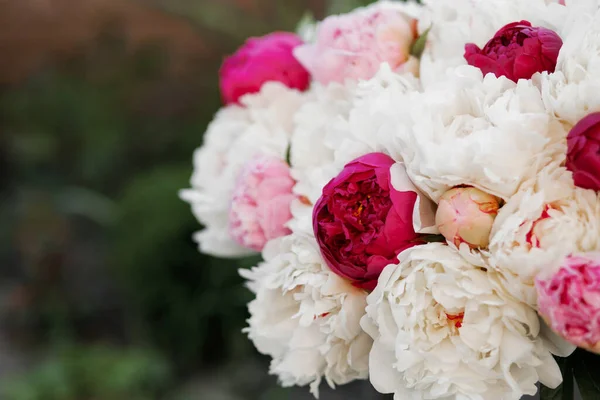 Mistura Incrível Peônias Rosa Branco Buquê Flores Frescas — Fotografia de Stock