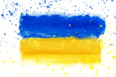 Ukrayna 'yı destekleyin. Suluboya boyalı Ukrayna bayrağı, mavi ve sarı