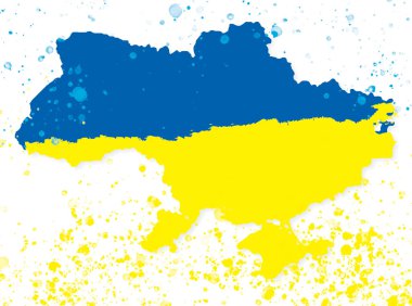 Ukrayna 'yı destekleyin. Mavi ve sarı renkli Ukrayna haritası. Ukrayna bayrağı. Ukrayna 'yı Kaydet.