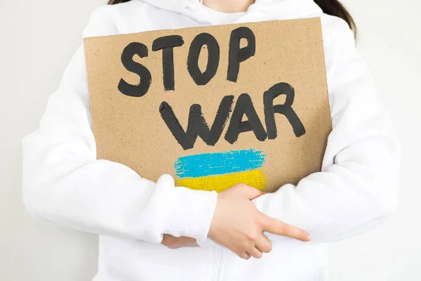 Guerra Rashista Contra Ucrania Mujer Con Mensaje Para Detener Guerra — Foto de Stock