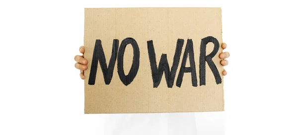 Russia War Ukraine Guy Message Stop War Text Plate War — Stock Photo, Image
