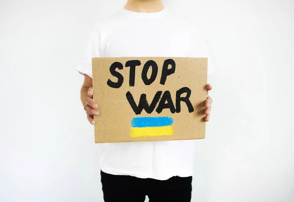 Guerra Rússia Contra Ucrânia Tipo Com Mensagem Para Parar Guerra — Fotografia de Stock
