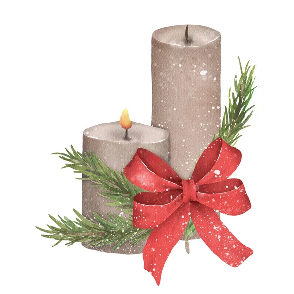 Boże Narodzenie i nowy rok akwarela świeca — Zdjęcie stockowe