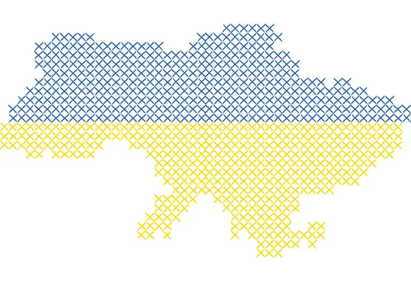 Ukraine territory embroidery illustration. Blue and yellow vector map. — Stockový vektor