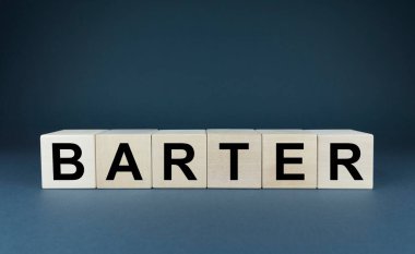 Mavi arka plandaki küplerle ilgili takas kelimesi. İş ve pazarlama kavramı