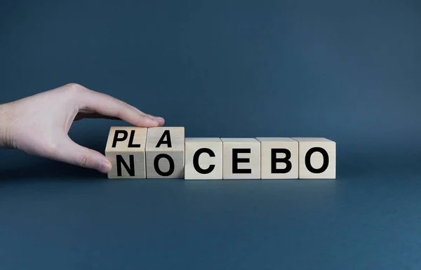 Placebo Albo Nocebo Kostki Tworzą Słowo Placebo Nocebo Koncepcja Medycyny — Zdjęcie stockowe