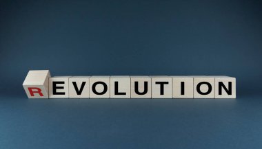Evrim ya da devrim. Küpler evrimi oluşturur. Devrim. Farklı sektörlerde iş veya hızlı kalkınma kavramı