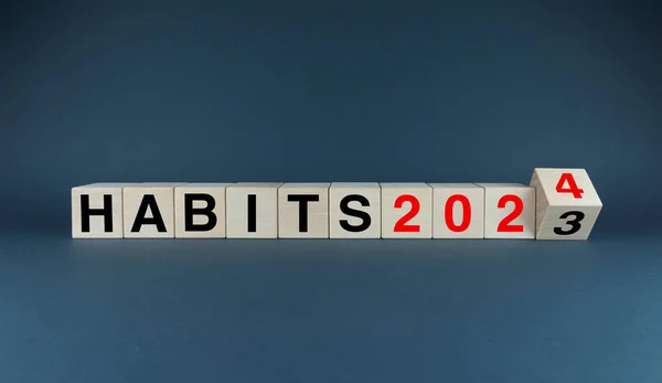 Nawyki 2023 2024 Sześciany Tworzą Wyrażenie Habits 2023 2024 Planowanie — Zdjęcie stockowe
