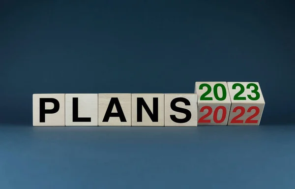 Planurile 2022 2023 Cuburile Formează Cuvintele Planurile 2022 2023 Conceptul — Fotografie, imagine de stoc
