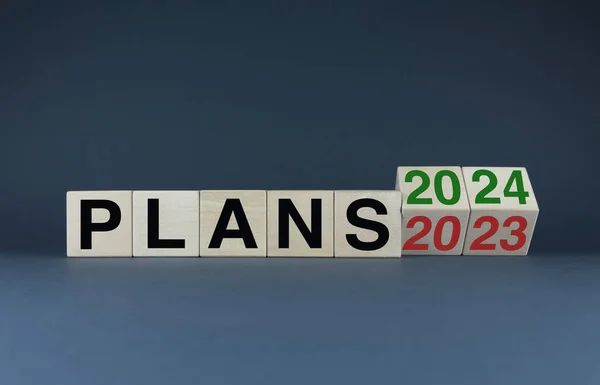 Plans 2023 2024 Cubes Form Words Plans 2023 2024 Concept — Zdjęcie stockowe