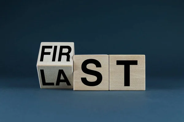 First Last Cubes Form Words First Last Business Success Concept — Stockfoto