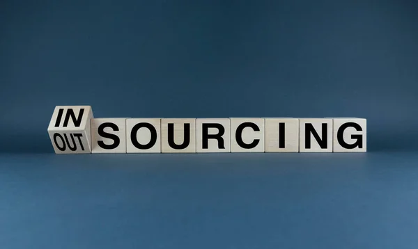 Insourcing Outsourcing Cubes Form Words Insourcing Outsourcing Business Concept —  Fotos de Stock