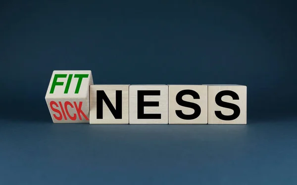 Fitness Sickness Cubes Form Words Fitness Sickness Concept Health Problems — 스톡 사진