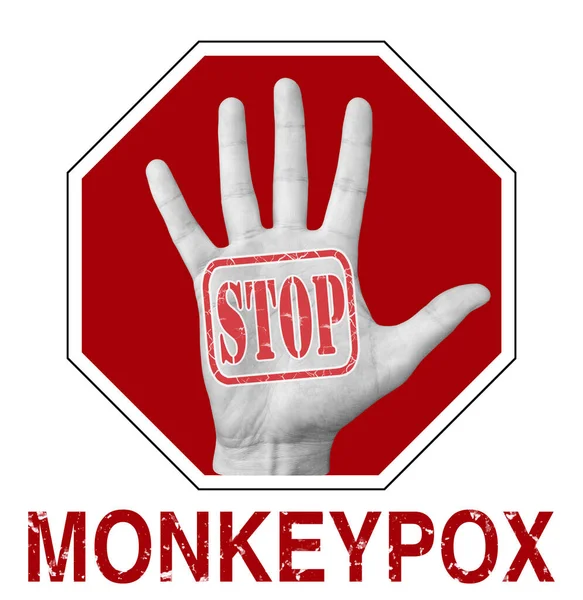 Opičí Neštovice Varovné Znamení Stopkou Slovem Opičí Neštovice Koncept Monkeypox — Stock fotografie