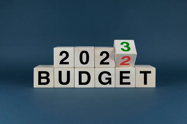 Bütçe 2022 2023 Küpler Bütçe 2022 2023 Kelimelerini Oluşturur Bütçe — Stok fotoğraf