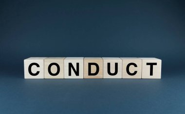 Conduct. Cubes form the word Conduct. The broad concept of the word Conduct used in various areas of business and life