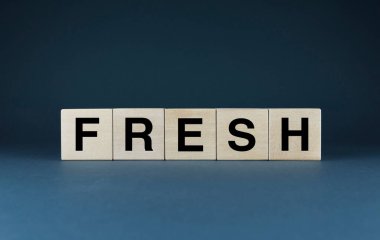 Fresh. Cubes form the word Fresh. An extensive concept of freshness from food to air