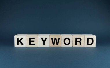 Keyword. Cubes form the word Keyword. The concept of Keyword, seo and search